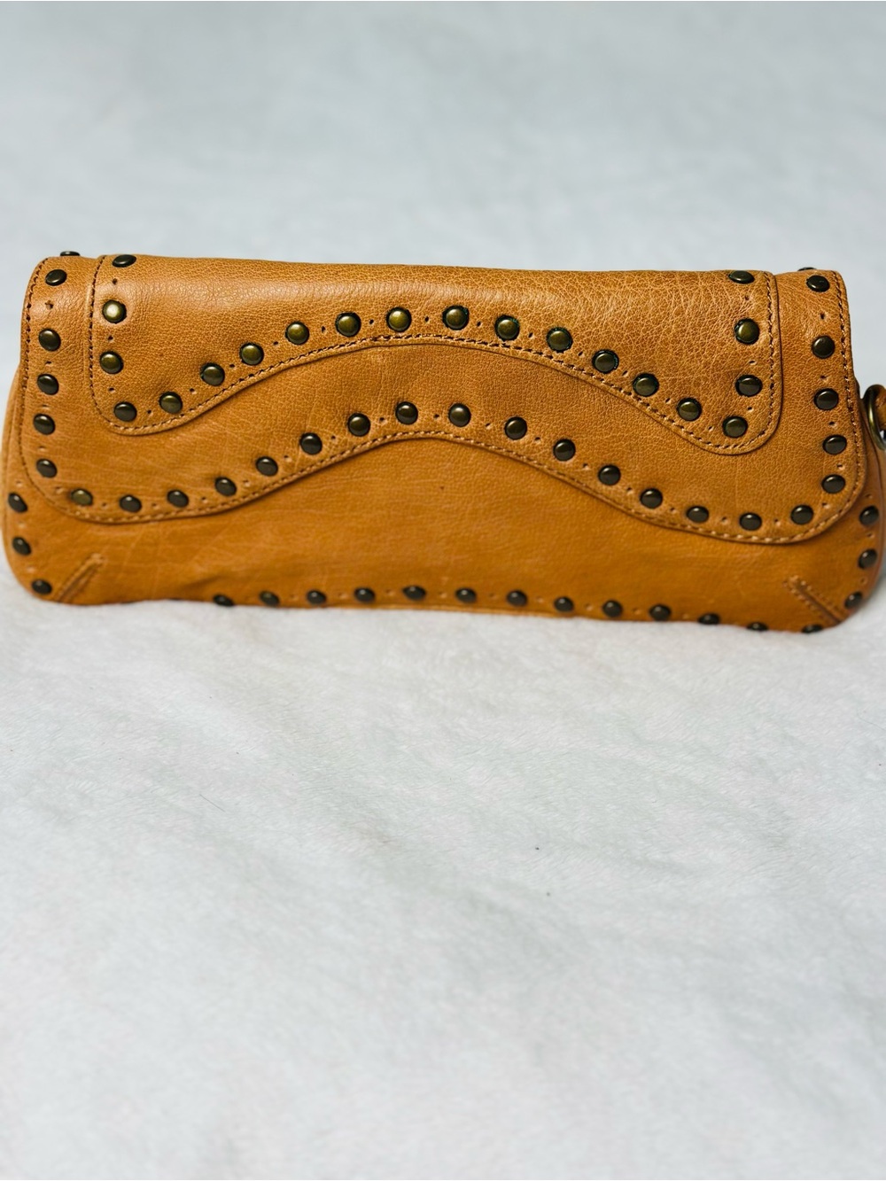 Kooba Studded Tan Leather Clutch Magnetic Flap Closure - Picture 2 of 7